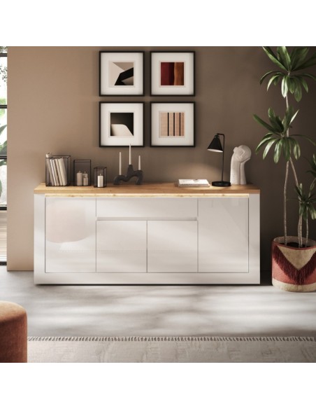 Madia 4 ante - 1 cassetto Capri Bianco laccato/Rovere kadiz