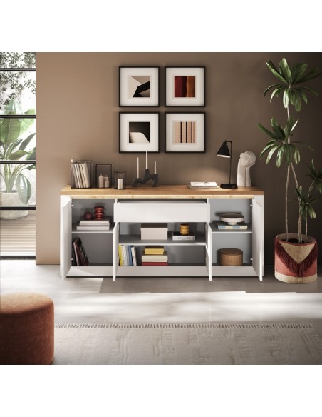 Madia 4 ante - 1 cassetto Capri Bianco laccato/Rovere kadiz