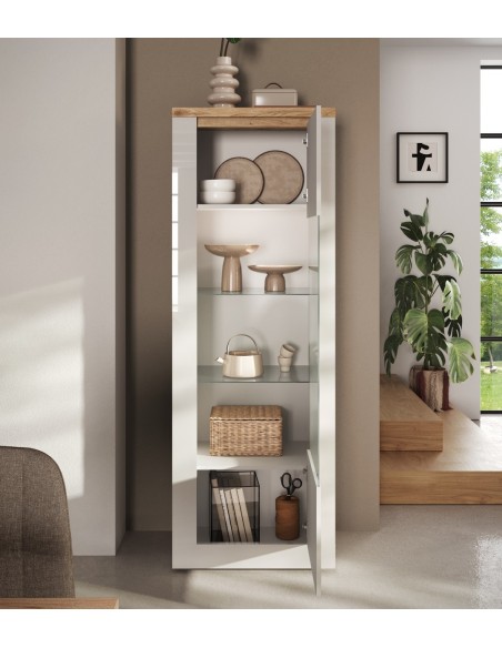 Vetrina 1 anta Capri Bianco laccato/Rovere Kadiz