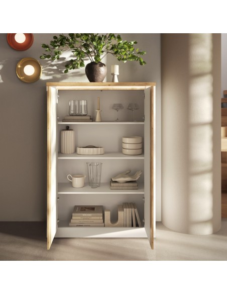 Madia 2 ante alta Capri Bianco laccato/Rovere kadiz