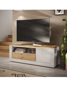 Porta TV 1 anta - 1 cassetto Capri Bianco laccato/Rovere kadiz