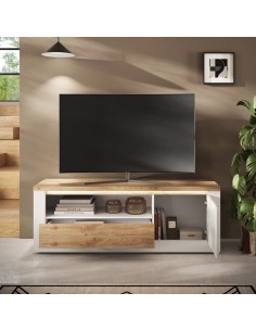 Porta TV 1 anta - 1 cassetto Capri Bianco laccato/Rovere kadiz 2