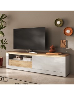 Porta TV 2 ante - 1 cassetto Capri Bianco laccato/Rovere kadiz