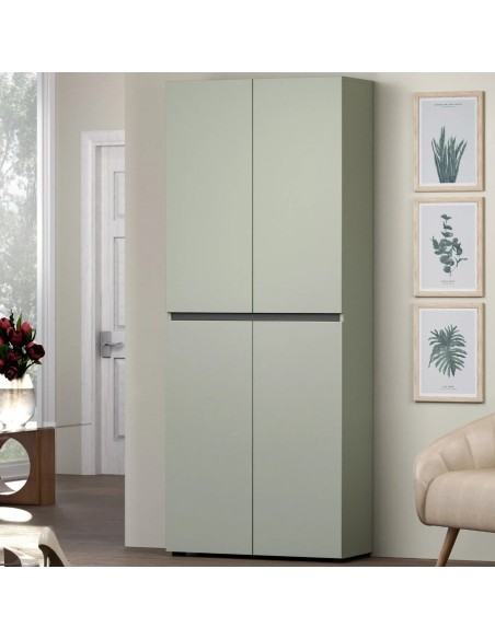 Armadio multiuso/scarpiera 4 ante 10 ripiani Verde salvia laccato opaco