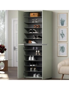 Armadio multiuso/scarpiera 4 ante 10 ripiani Verde salvia laccato opaco 2