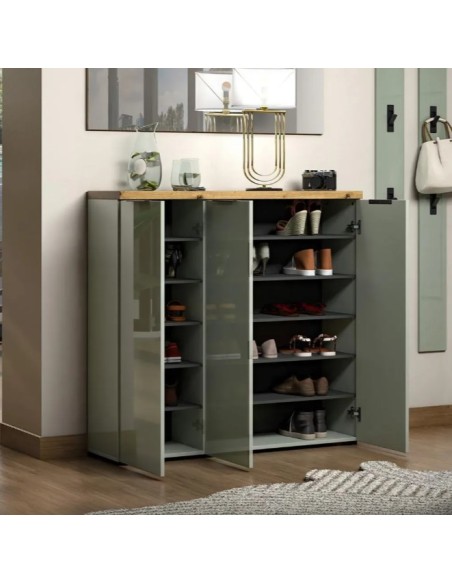 Scarpiera ingresso 3 ante Verde salvia/Rovere castagno