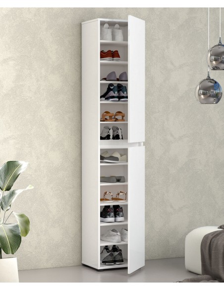Colonna multiuso/scarpiera 2 ante alta Bianco laccato lucido