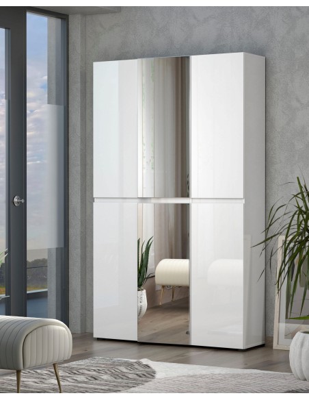 Armadio multiuso/scarpiera Maxi 6 ante con 2 a specchio Bianco laccato