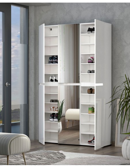 Armadio multiuso/scarpiera Maxi 6 ante con 2 a specchio Bianco laccato