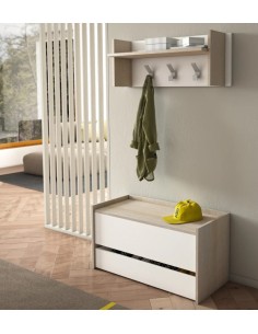 Composizione ingresso Baule con mensola appendiabiti Bianco/Rovere