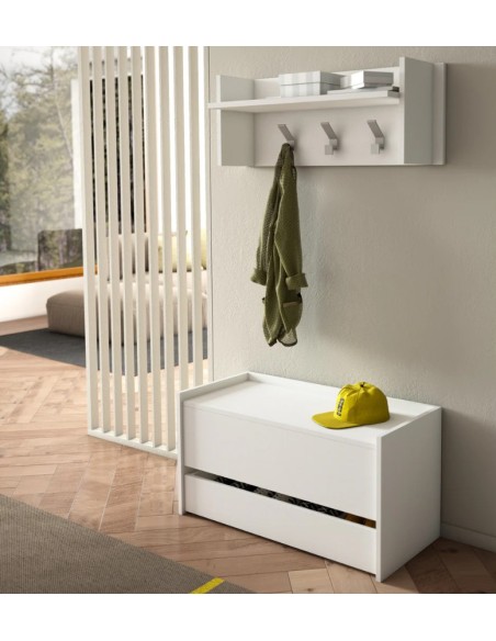Composizione ingresso Baule con mensola appendiabiti Bianco opaco venato