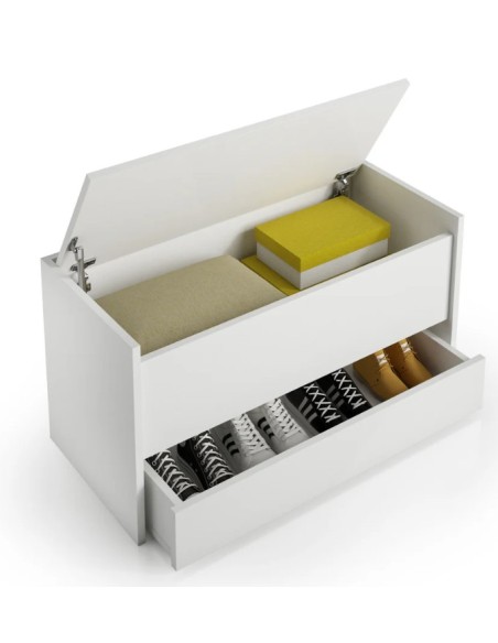 Composizione ingresso Baule con mensola appendiabiti Bianco opaco venato