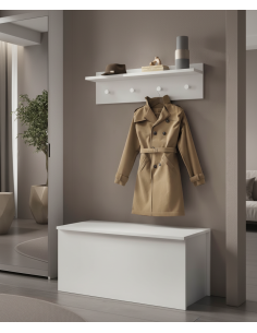 mobile ingresso panca + mensola appendiabiti bianco venato opaco
