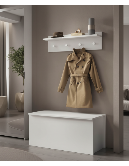 mobile ingresso panca + mensola appendiabiti bianco venato opaco