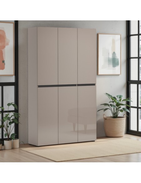Armadio multiuso scarpiera alto 6 ante cashmere laccato lucido
