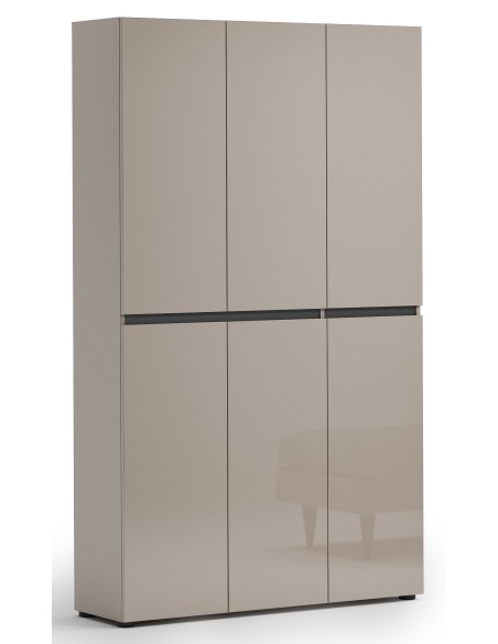 Armadio multiuso scarpiera alto 6 ante cashmere laccato lucido