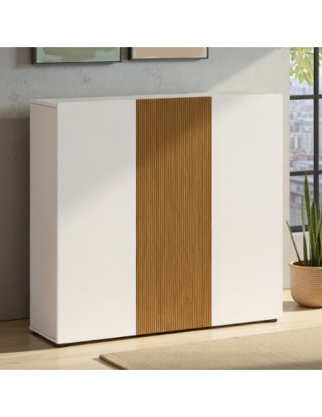 Scarpiera ingresso 3 ante Bianco laccato lucido/rovere rigato