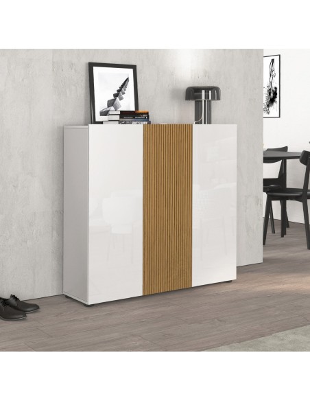 Scarpiera ingresso 3 ante Bianco laccato lucido/rovere rigato