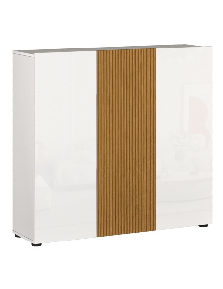 Scarpiera ingresso 3 ante Bianco laccato lucido/rovere rigato