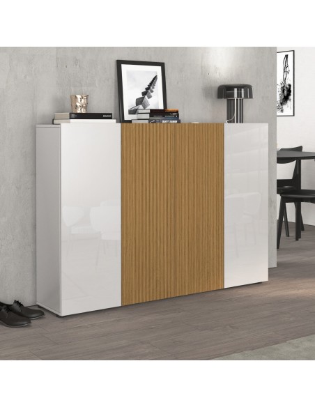 Scarpiera mobile ingresso 4 ante bianco laccato lucido rovere rigato cannettato