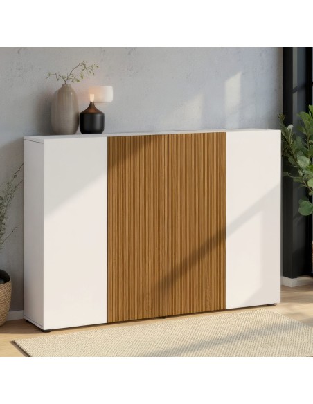 Scarpiera mobile ingresso 4 ante bianco laccato lucido rovere rigato cannettato