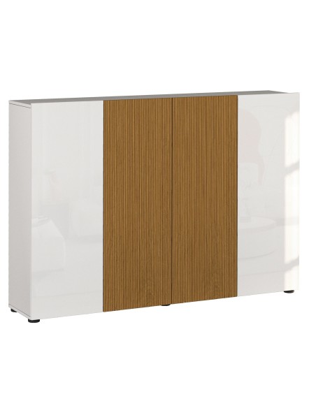 Scarpiera mobile ingresso 4 ante bianco laccato lucido rovere rigato cannettato