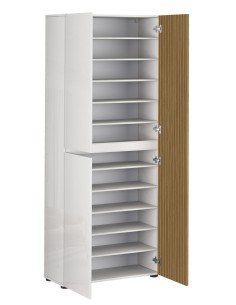 Armadio multiuso scarpiera ingresso 3 ante alto bianco laccato lucido rovere rigato cannettato 2