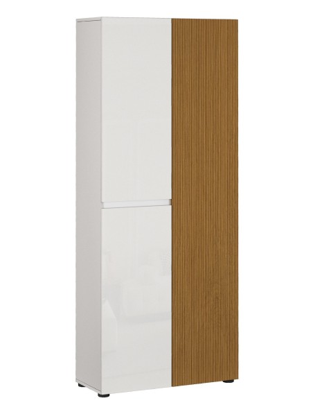 Armadio multiuso scarpiera ingresso 3 ante alto bianco laccato lucido rovere rigato cannettato