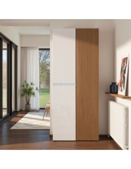 Armadio multiuso scarpiera ingresso 3 ante alto bianco laccato lucido rovere rigato cannettato