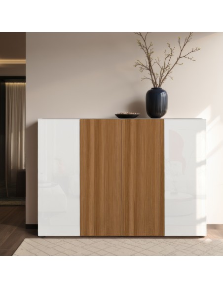 Scarpiera mobile ingresso 4 ante bianco laccato lucido rovere rigato cannettato