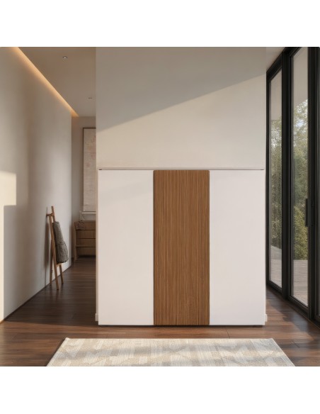 Scarpiera ingresso 3 ante Bianco laccato lucido/rovere rigato