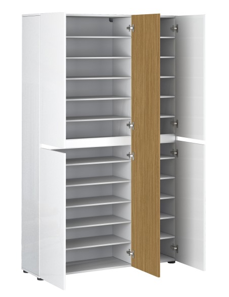Armadio multiuso scarpiera 5 ante bianco laccato lucido / rovere rigato