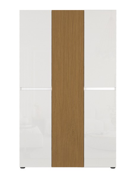 Armadio multiuso scarpiera 5 ante bianco laccato lucido / rovere rigato