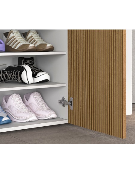 Armadio multiuso scarpiera 5 ante bianco laccato lucido / rovere rigato