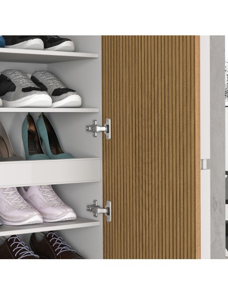 Armadio multiuso scarpiera 5 ante bianco laccato lucido / rovere rigato