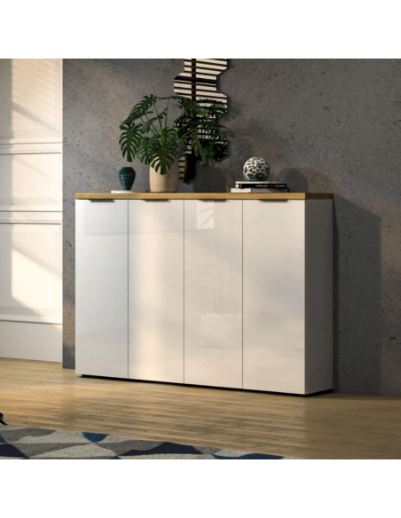 Scarpiera mobile ingresso 4 ante Bianco lucido/top rovere castagno