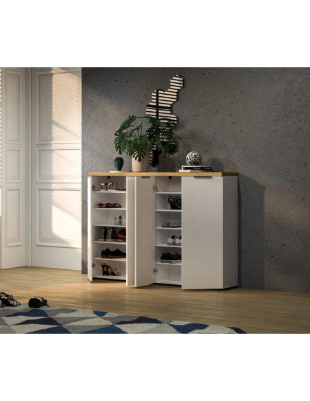 Scarpiera mobile ingresso 4 ante Bianco lucido/top rovere castagno