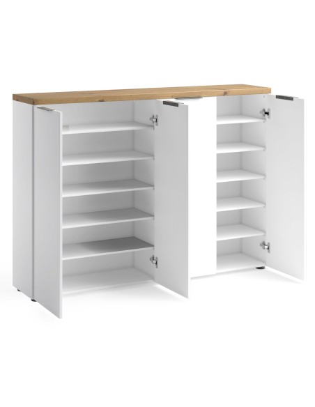 Scarpiera mobile ingresso 4 ante Bianco lucido/top rovere castagno