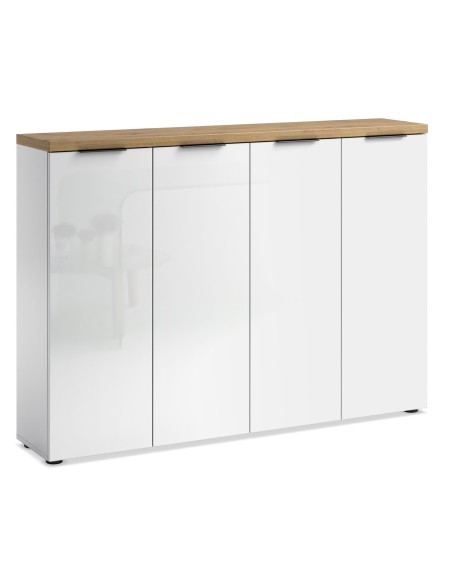Scarpiera mobile ingresso 4 ante Bianco lucido/top rovere castagno