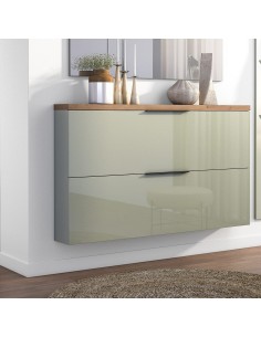 Scarpiera 2 ribalte sospesa Verde salvia lucido/Rovere castagno