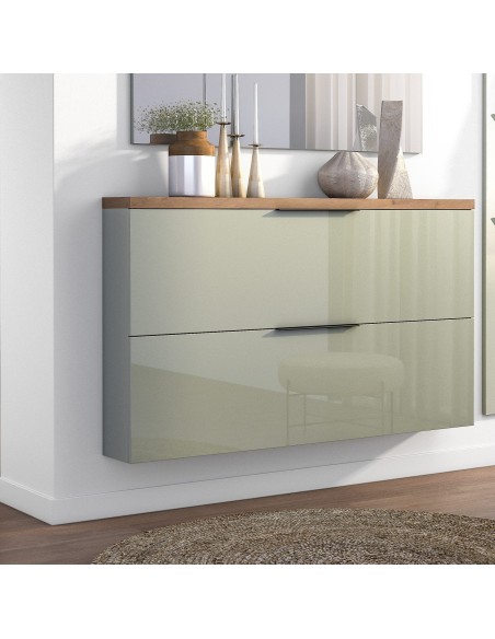 Scarpiera 2 ribalte sospesa Verde salvia lucido/Rovere castagno