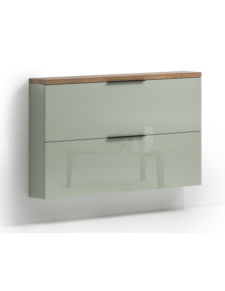 Scarpiera 2 ribalte sospesa Verde salvia lucido/Rovere castagno