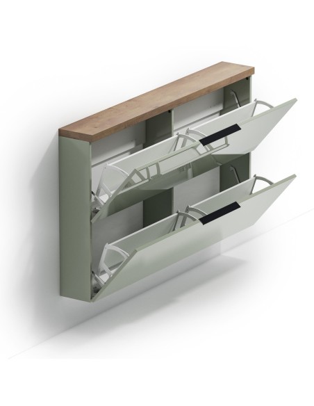 Scarpiera 2 ribalte sospesa Verde salvia lucido/Rovere castagno