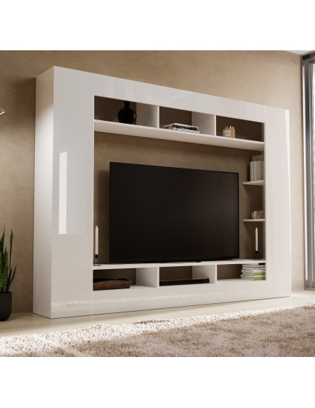 Parete soggiorno moderna bianco laccato lucido