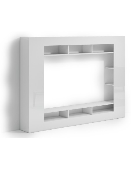 Parete soggiorno moderna bianco laccato lucido