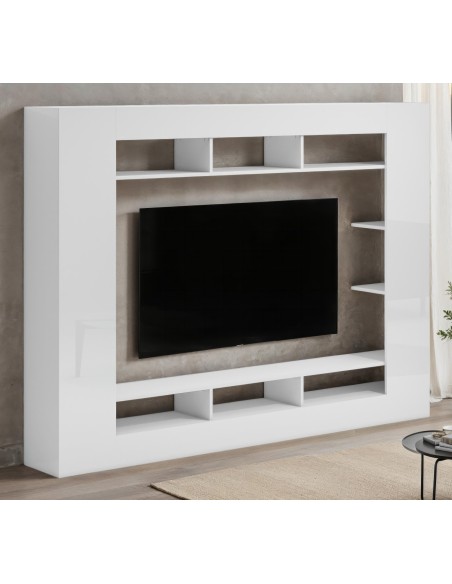 Parete soggiorno moderna bianco laccato lucido