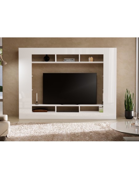 Parete soggiorno moderna bianco laccato lucido