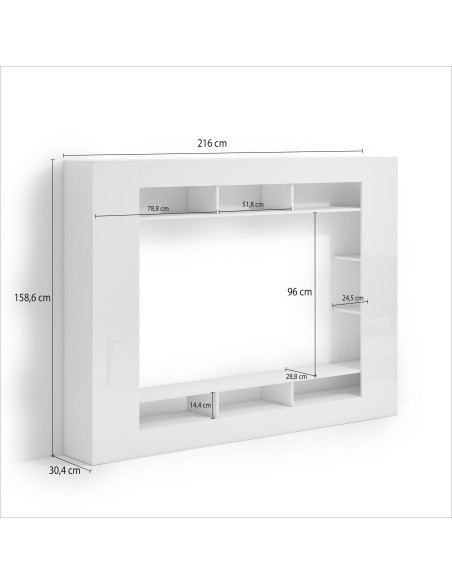 Parete soggiorno moderna bianco laccato lucido