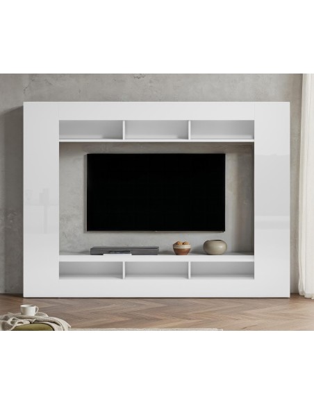 Parete soggiorno moderna bianco laccato lucido