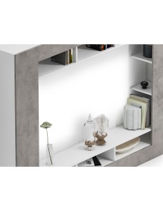 Parete soggiorno attrezzata bianco lucido/ grigio cemento 2